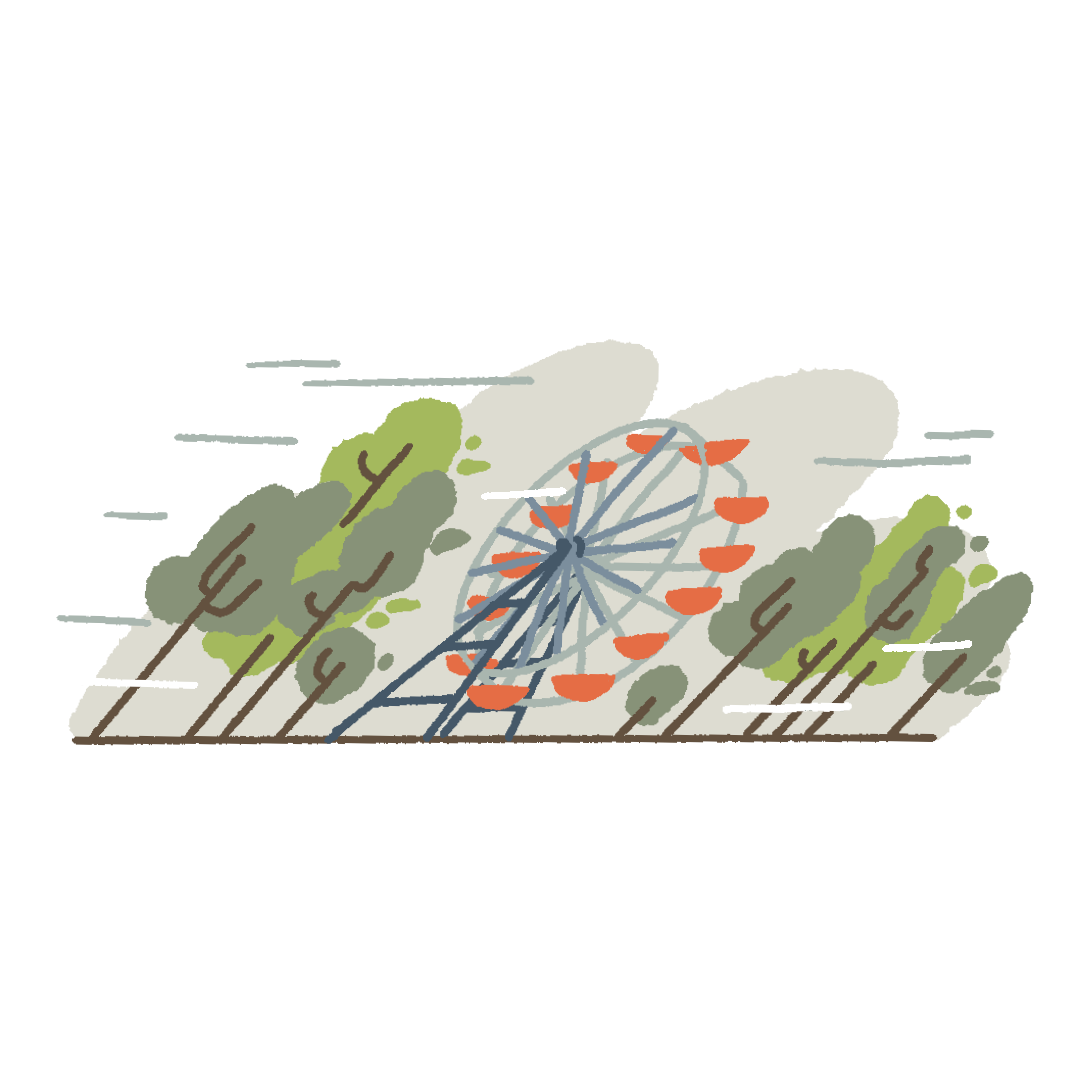 Illustration about the consequences of global warming in storms that are getting more and more destructive. This drawing is featuring a ferris wheel, inspired by one of the actual damages of the storm in the Center of Portugal.
