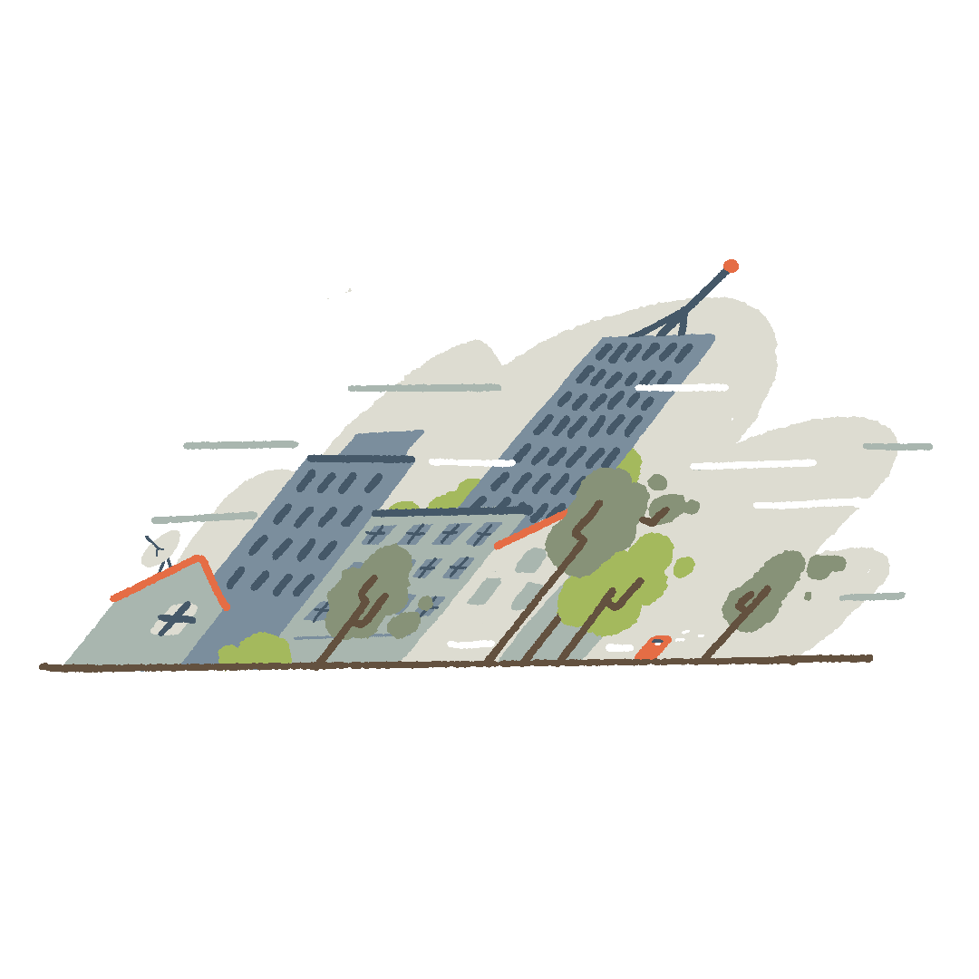 Illustration about the consequences of global warming in storms that are getting more and more destructive. This drawing is featuring a city, inspired by some of the actual damages of the storm in the Center of Portugal.