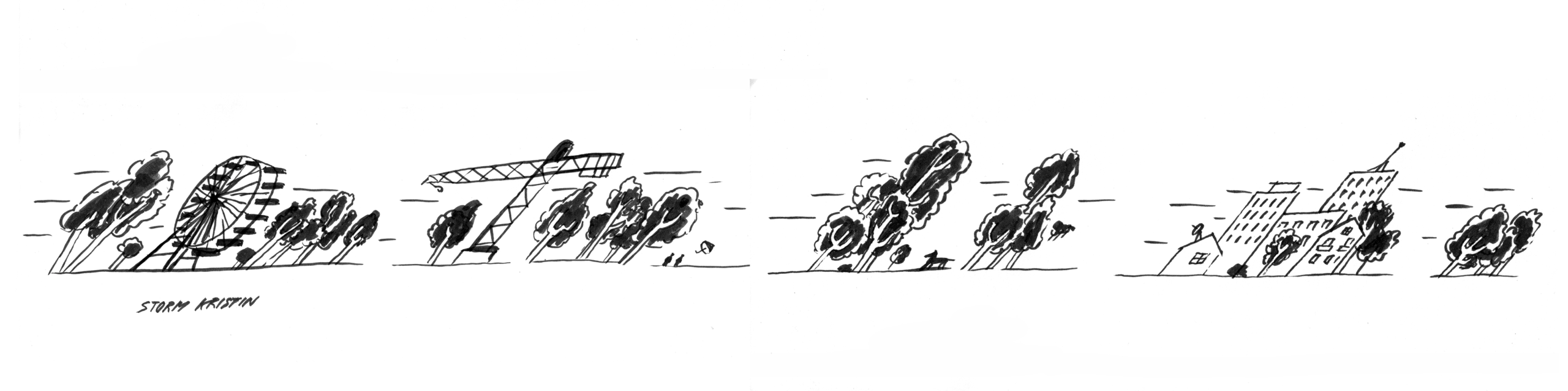 Storm Kristin illustration sketch with indian ink. Illustration about the consequences of global warming in storms that are getting more and more destructive.