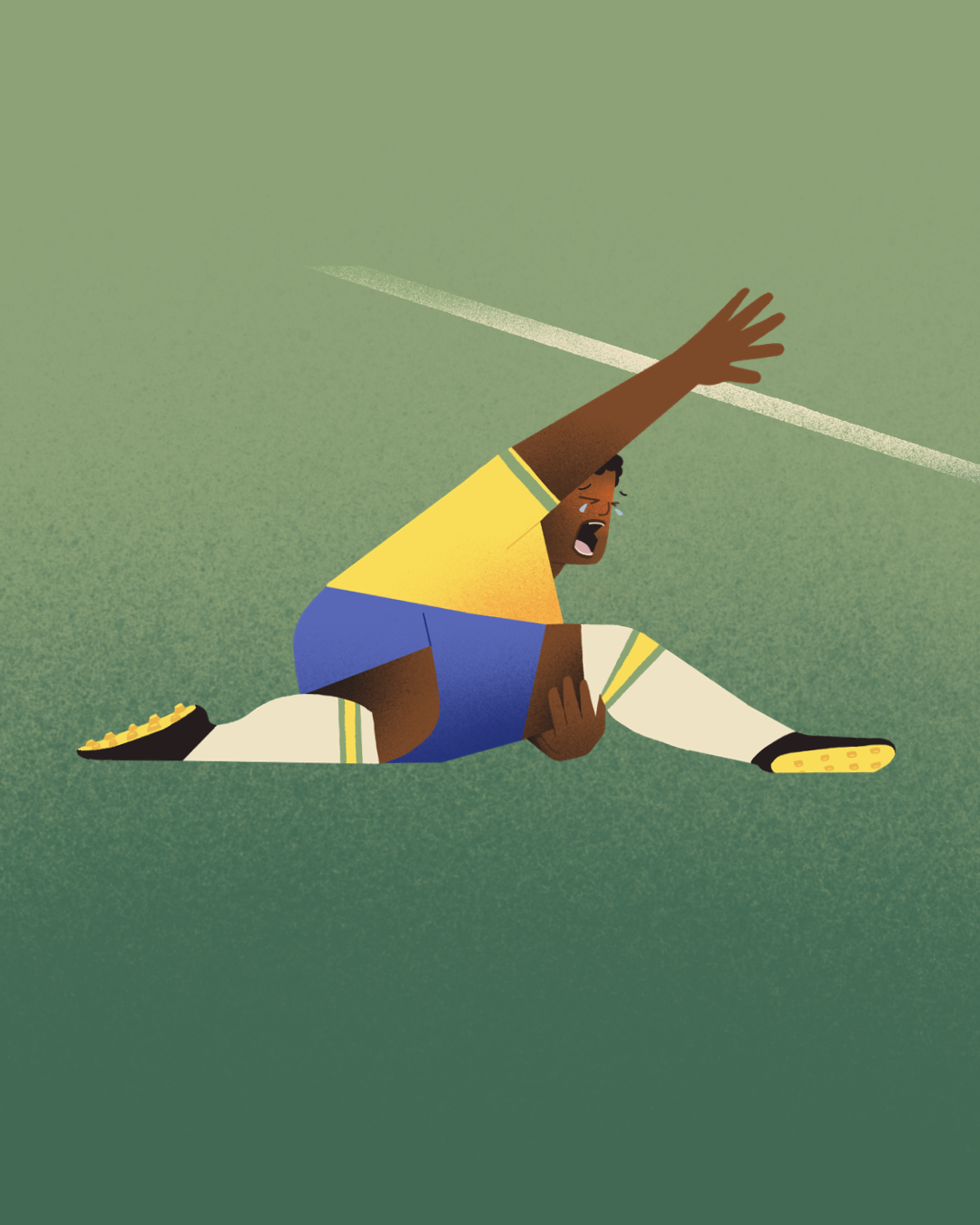 Brazilian player dramatic injury at the FIFA world cup. Football. Soccer.